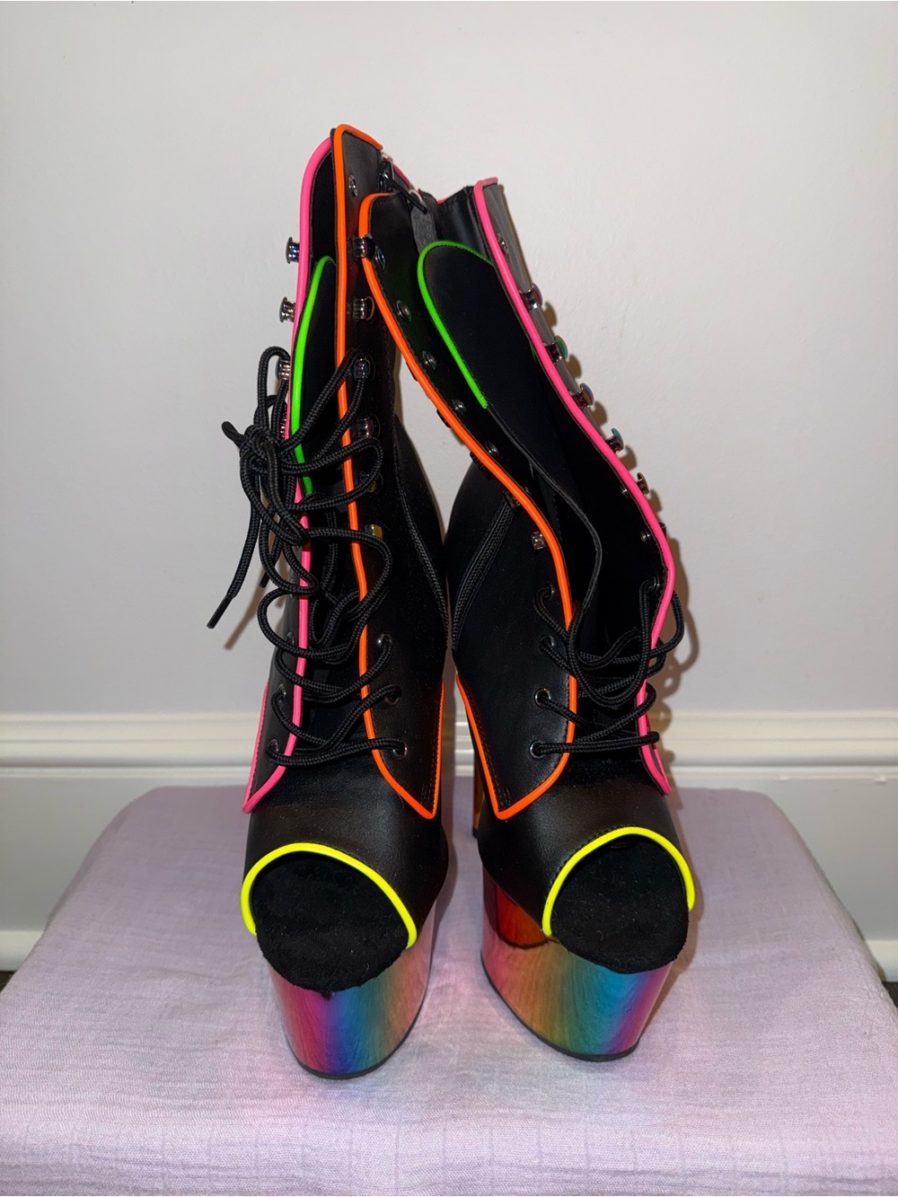 *Pleaser Shoes* NEVER WORN Adore-1021RC-02 - Black Vegan Leather/Multicolor / 10